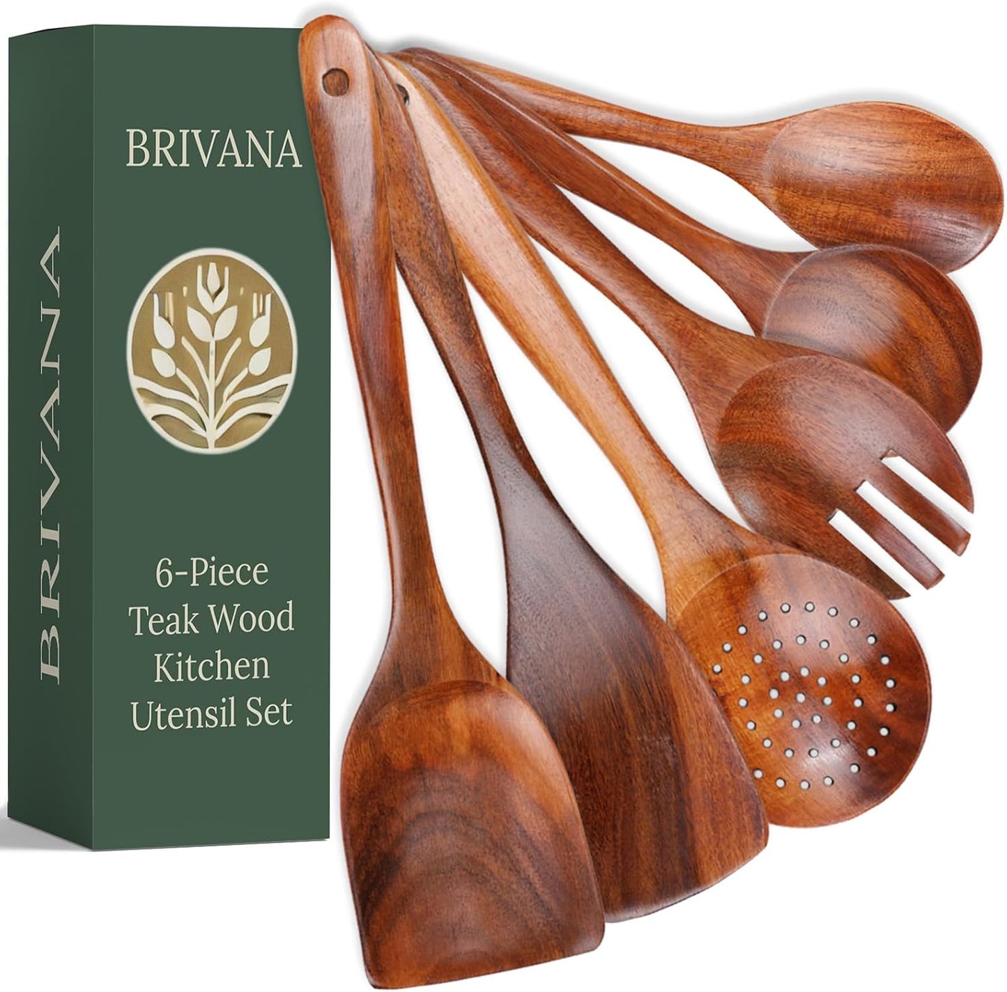 Set 6 Pzas Utensilios Teca Natural Antiadherente Cocina