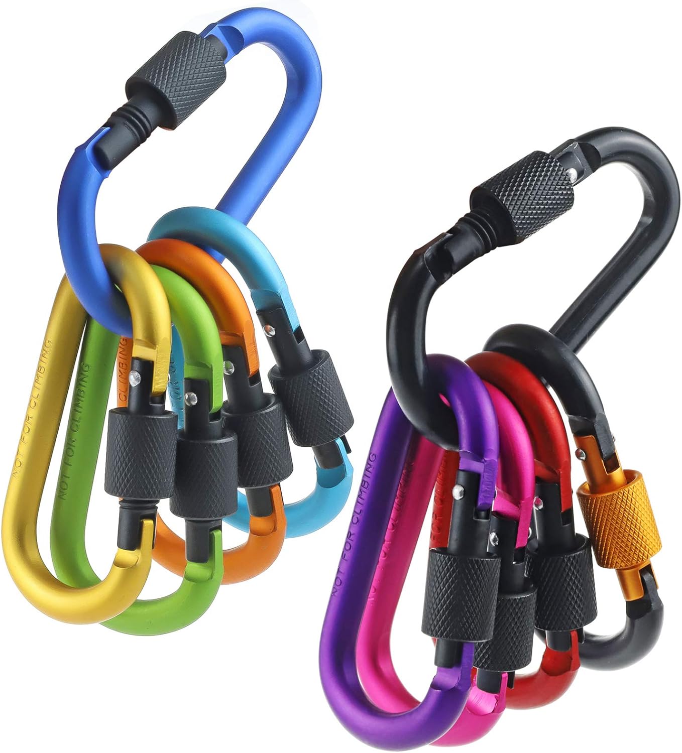 10 Pack Mosquetones Aluminio Anillo D Clip Rosca Multicolor