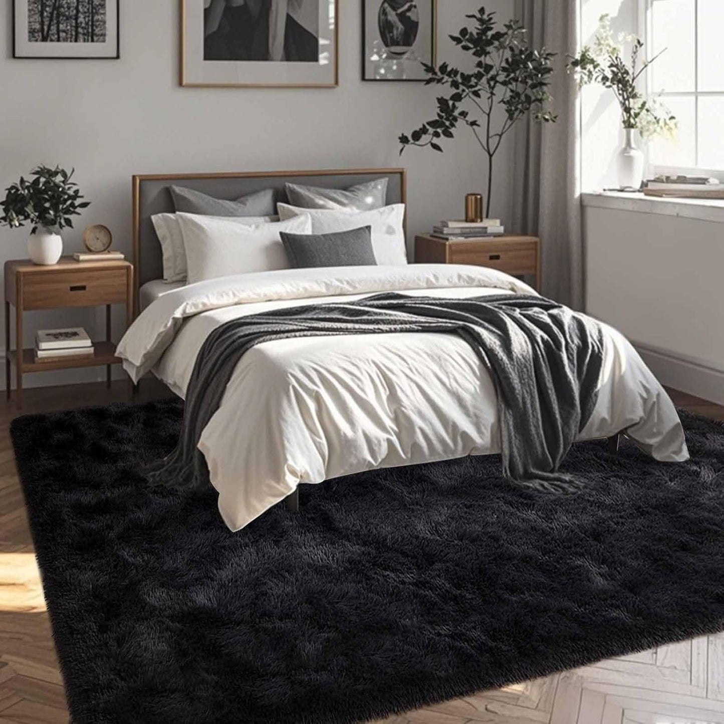 Alfombra negra 5x8ft suave antiderrap para sala dormitorio