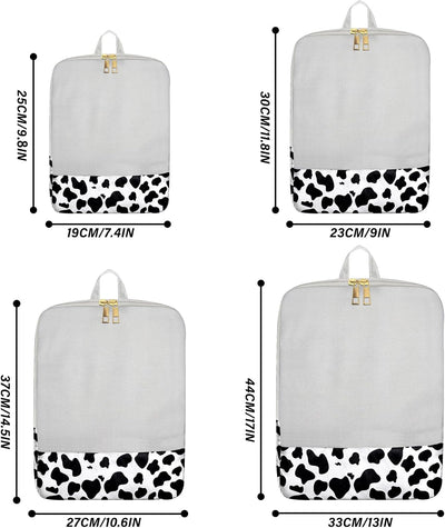 Set 4 Cubos Viaje Compresión Maleta Estilo Vaca Blanca y Negra