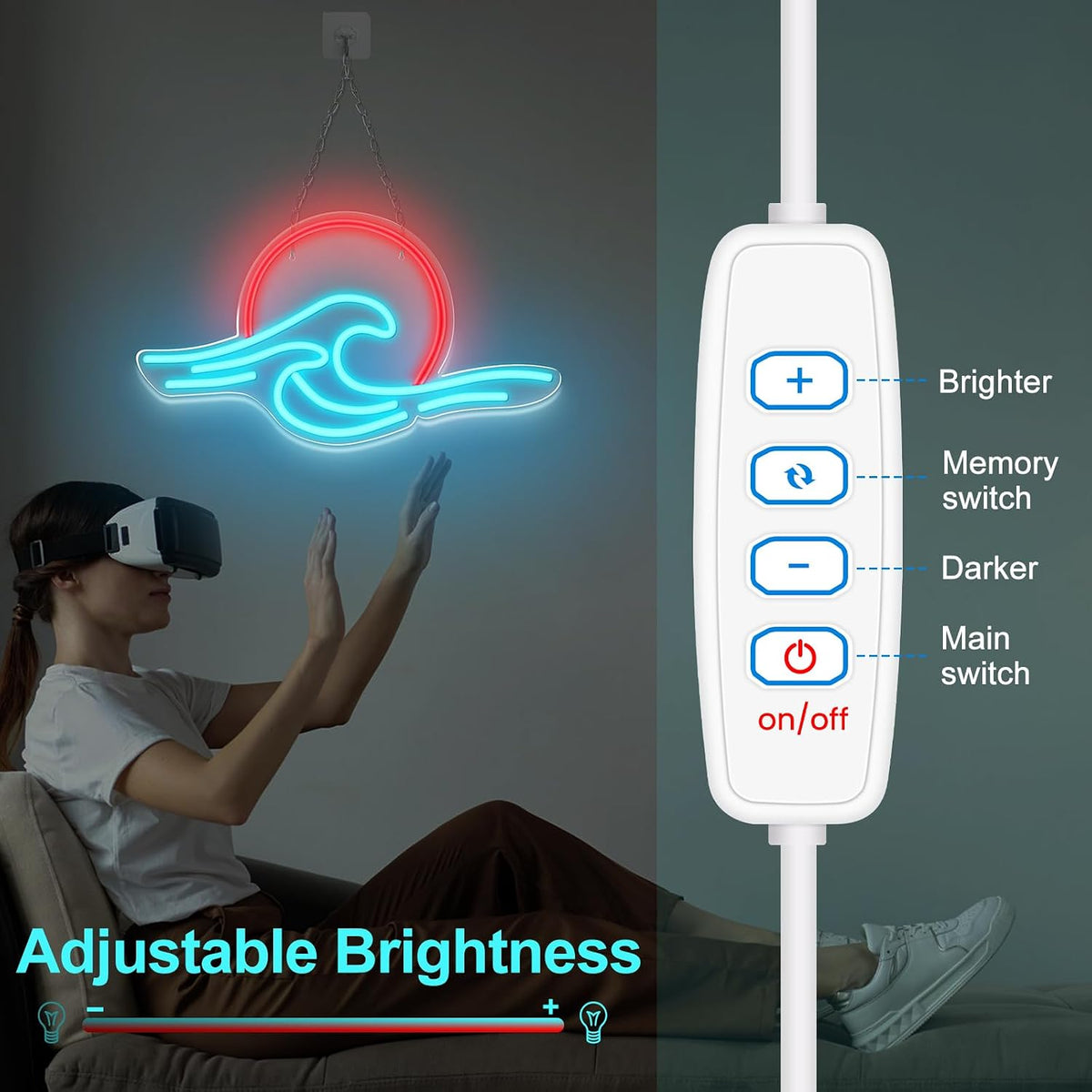 Letrero led regulable con olas oceánicas para dormitorio y fiesta