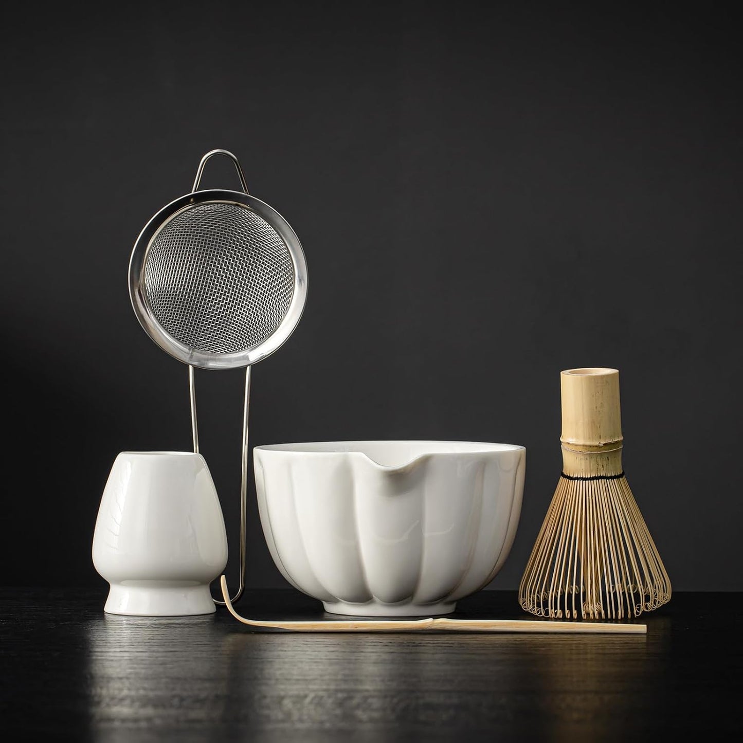 Set 5 Pzas Batidor Matcha Cerámica Bambú Cuchara