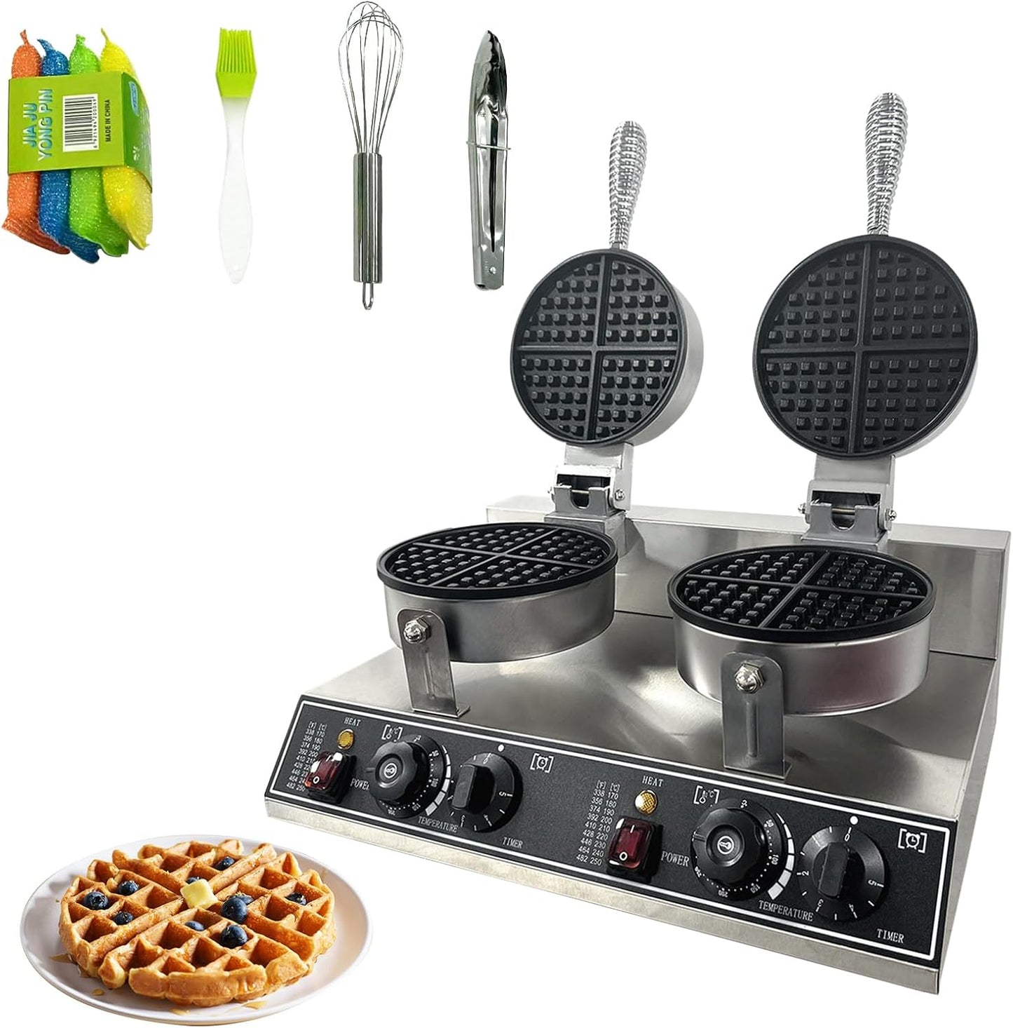 Máquina gofres doble acero inox 2400W control temperatura
