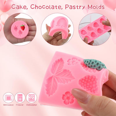 Moldes de silicona de fresa para velas, cera derretida, pastel y decoración