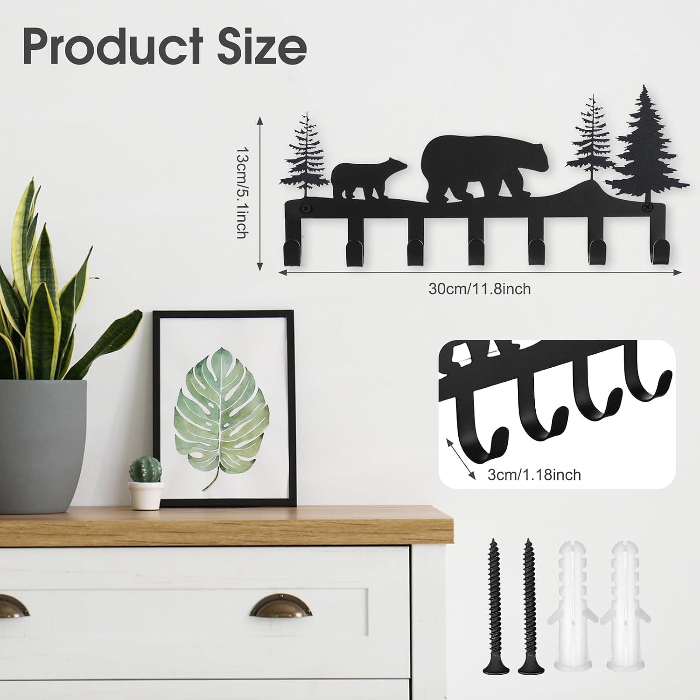 Ganchos metal llaves oso 11.8x5.1" decorativos para pared