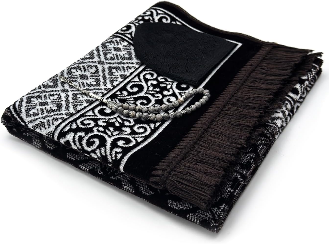 Alfombrilla oración terciopelo kufi negro 33 cuentas