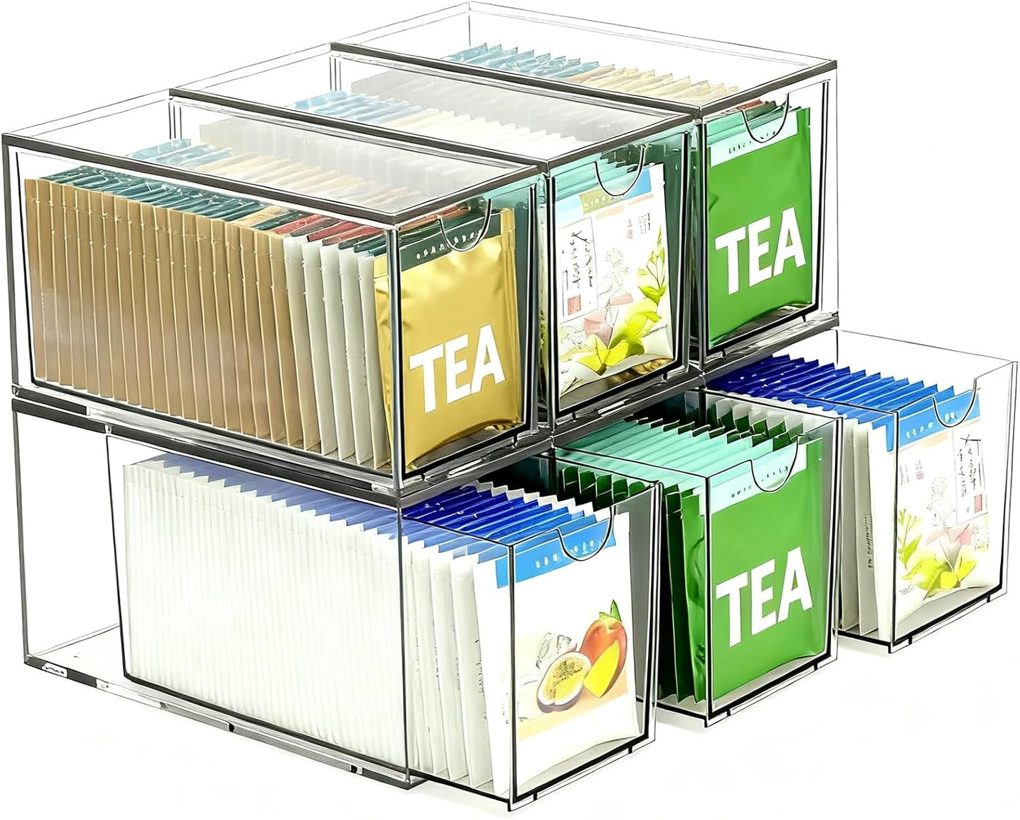 6 Pzas Cajones Organizadores Apilables para Bolsitas de Té Acrílico