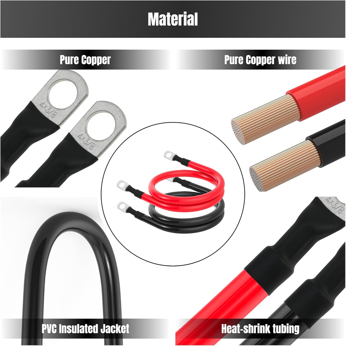 Cable batería 18" 4AWG con terminales 3/8"