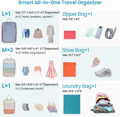 Cubos compresión viaje mujer bolsas expandibles organizador maleta