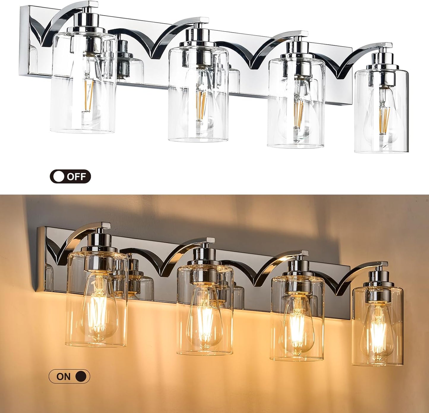 Lámpara baño 4 luces cromadas modernas sobre espejo