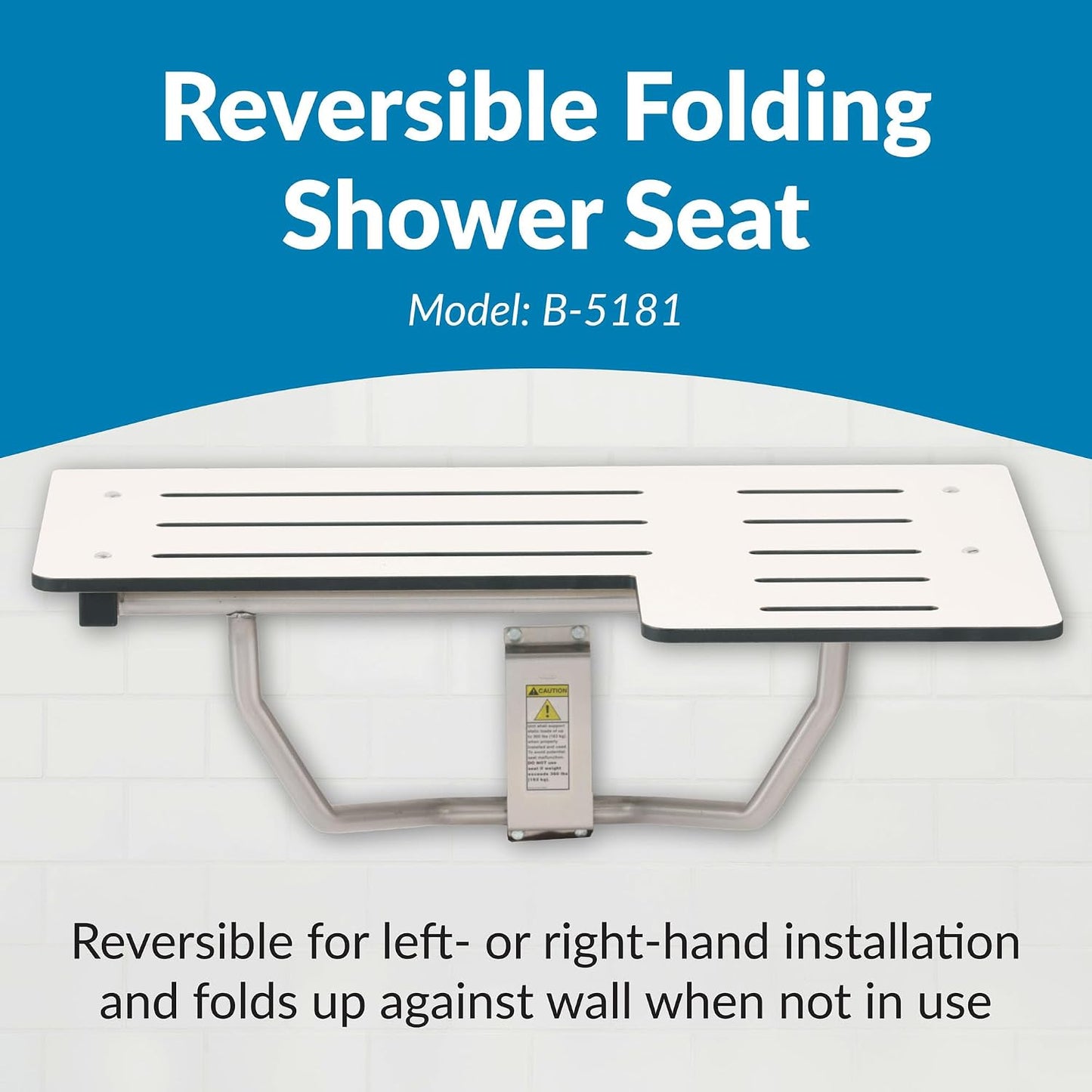 Asiento ducha plegable reversible blanco/acero inox