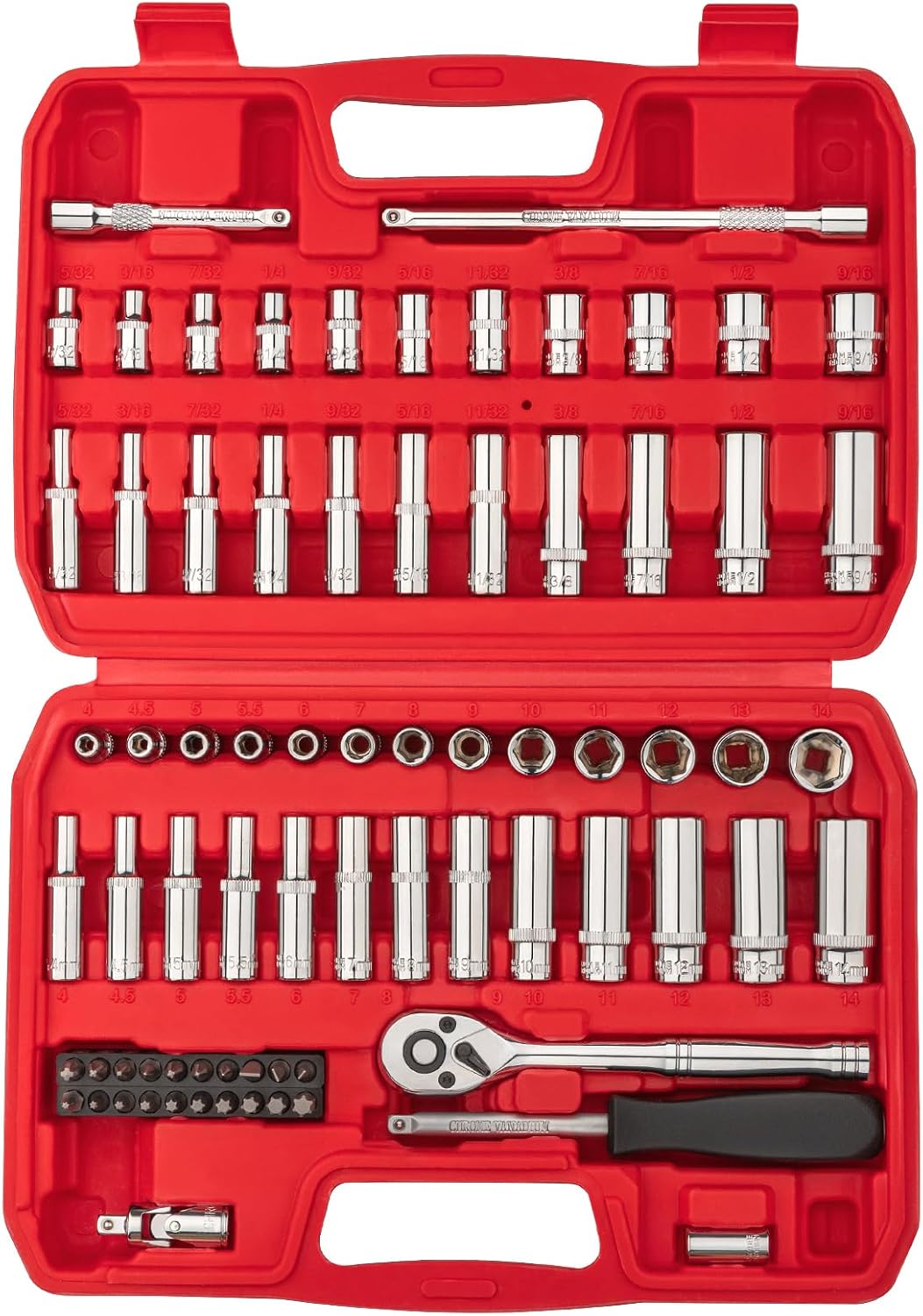 Set llaves vaso 1/4pulg 74pzas trinquetes barra
