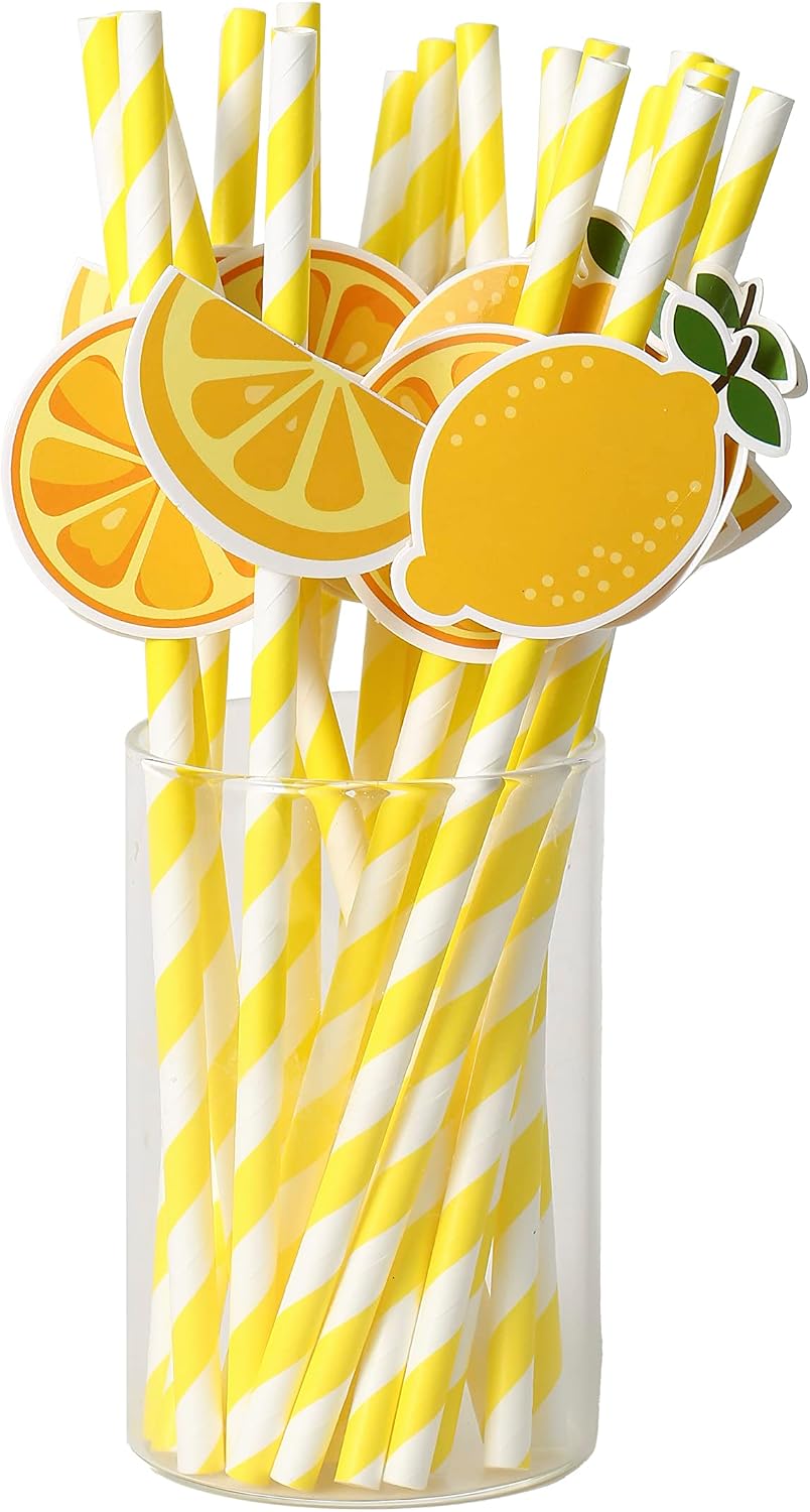 Pajitas biodegradables limón a rayas set 20