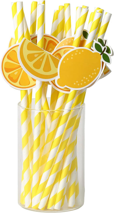 Pajitas biodegradables limón a rayas set 20