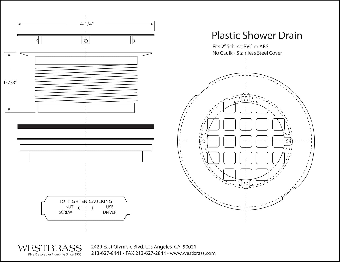 Drenaje ducha PVC 2pulg cubierta rejilla 4-1/4pulg negro mate