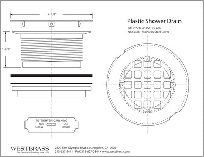 Drenaje ducha PVC 2pulg cubierta rejilla 4-1/4pulg bronce