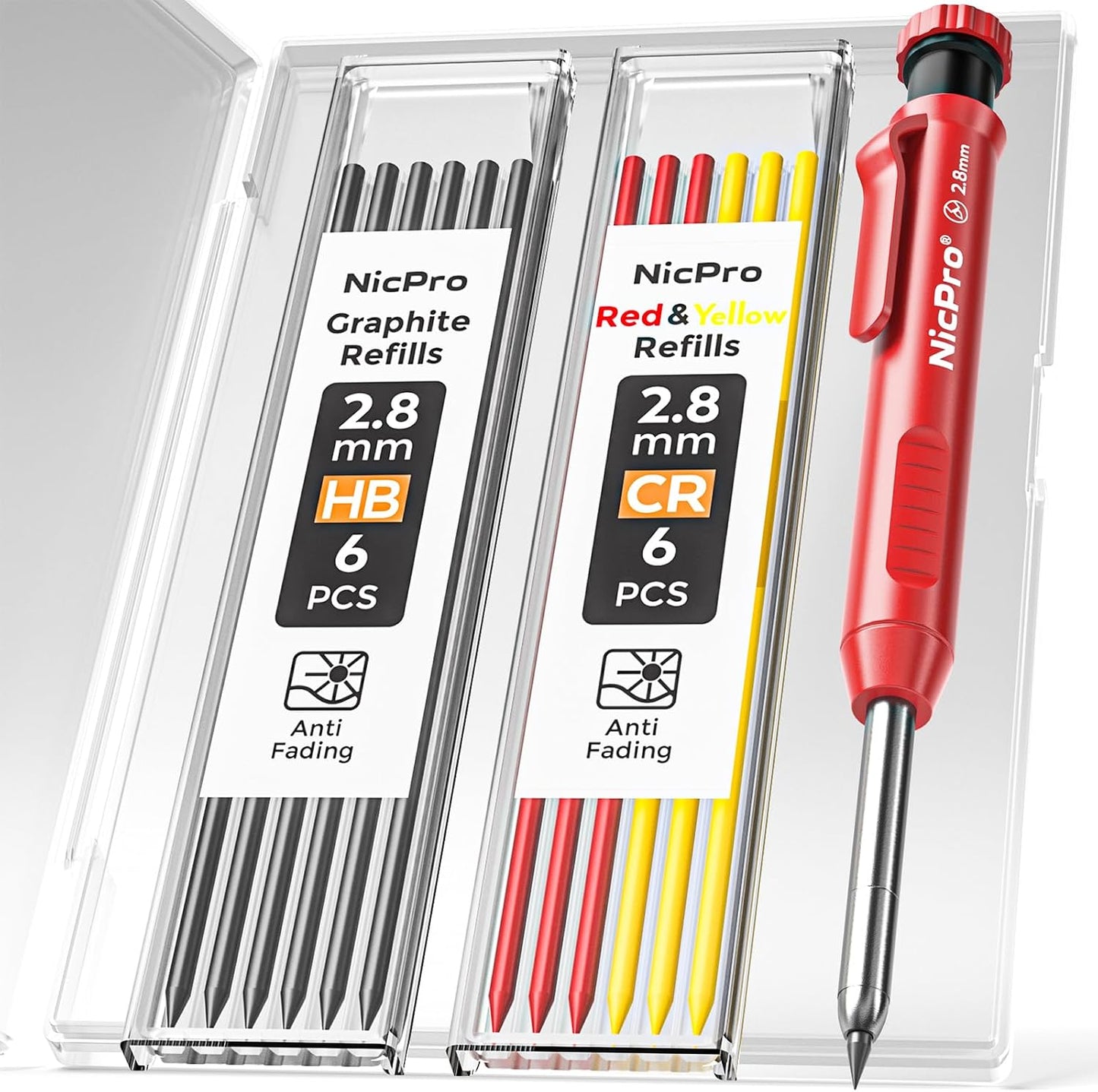 Lápiz carpintero 2.8mm con 13 recargas y marcador profundo