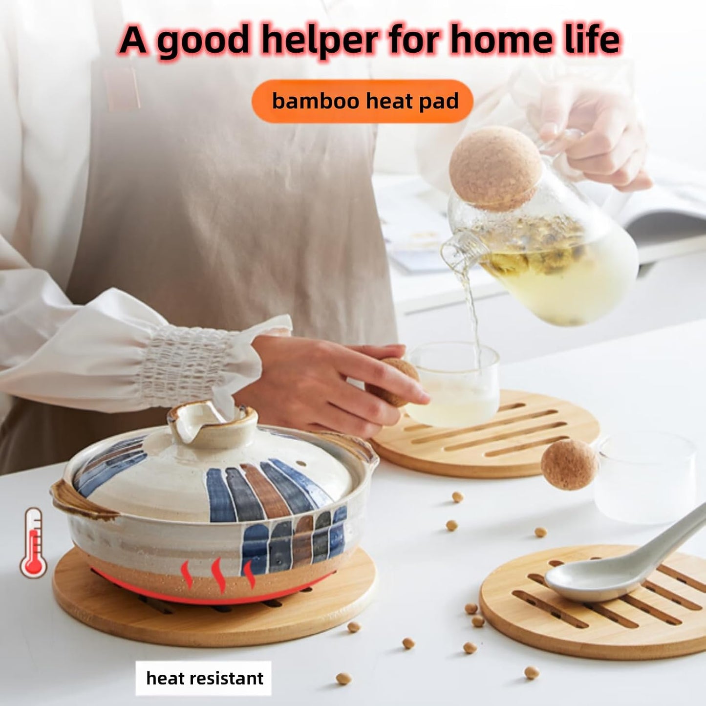 Salvamanteles bambú para cocina juego 4 pzas estante