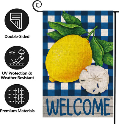 Bandera doble cara jardín playa diseño búfalo azul limón 12x18pulg