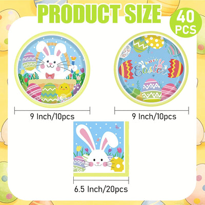40 platos y servilletas Pascua 9pulg servilletas fiesta primavera