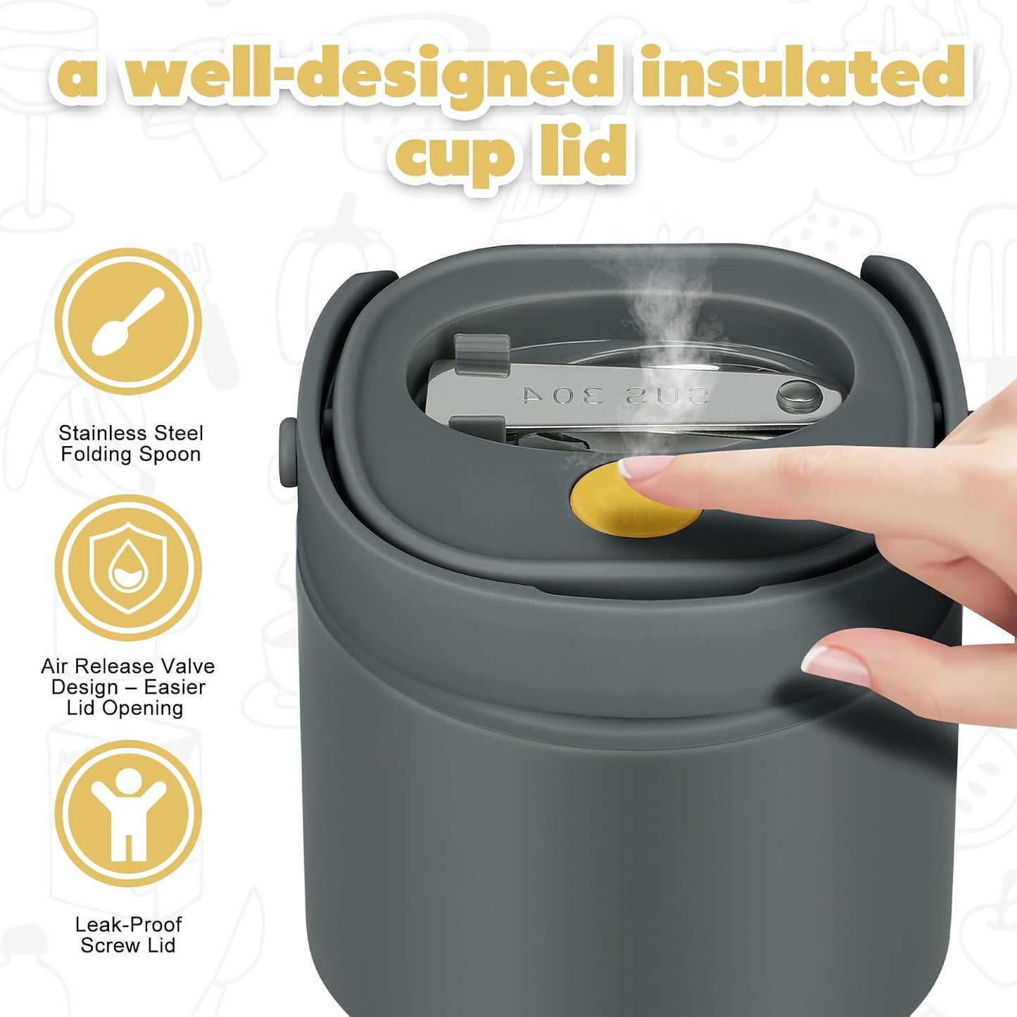 Termo sopa 2en1 14oz acero inox doble pared térmico con cuchara