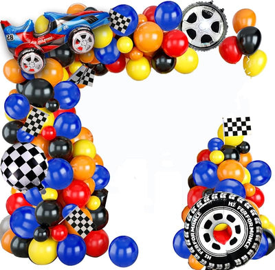 Kit guirnalda globos coche carreras 121uds bandera cuadros fiesta
