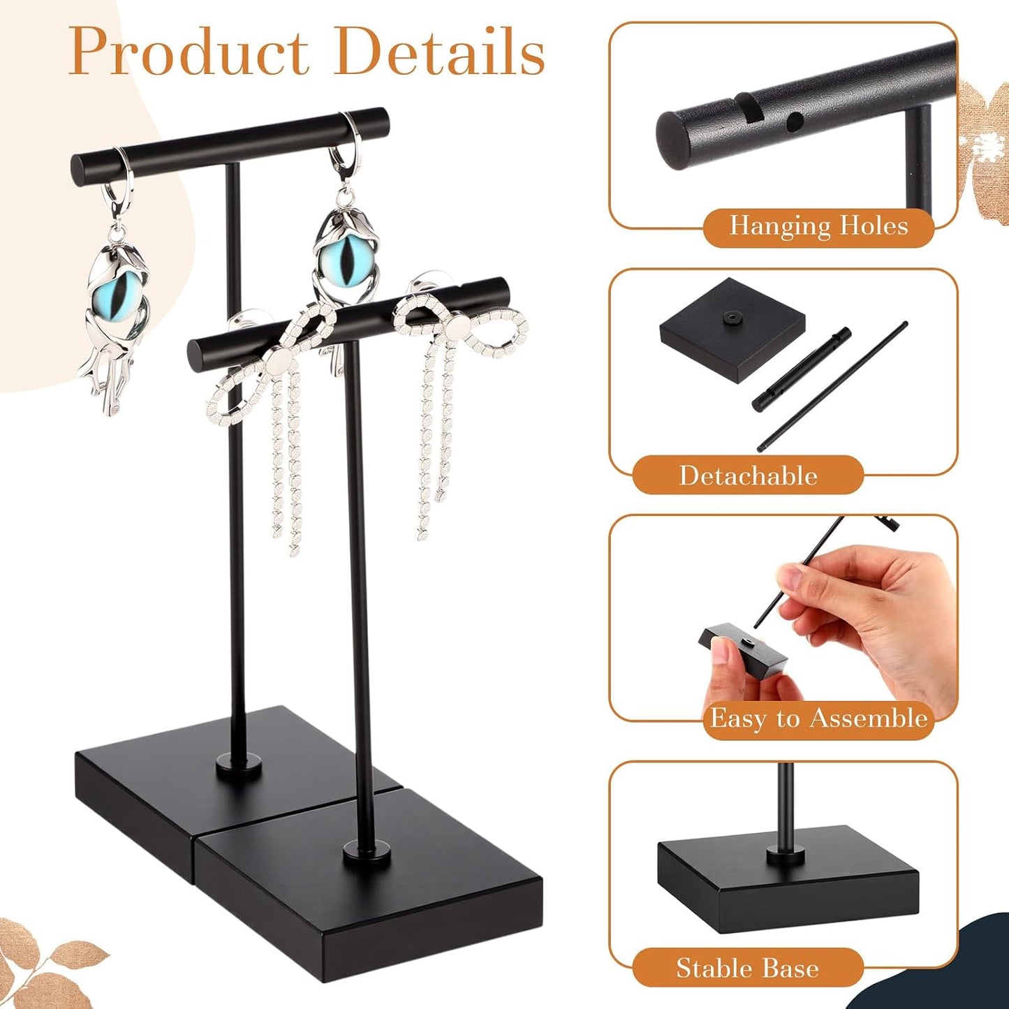 6 Soportes Arete Metal Desmontable Base Cuadrada