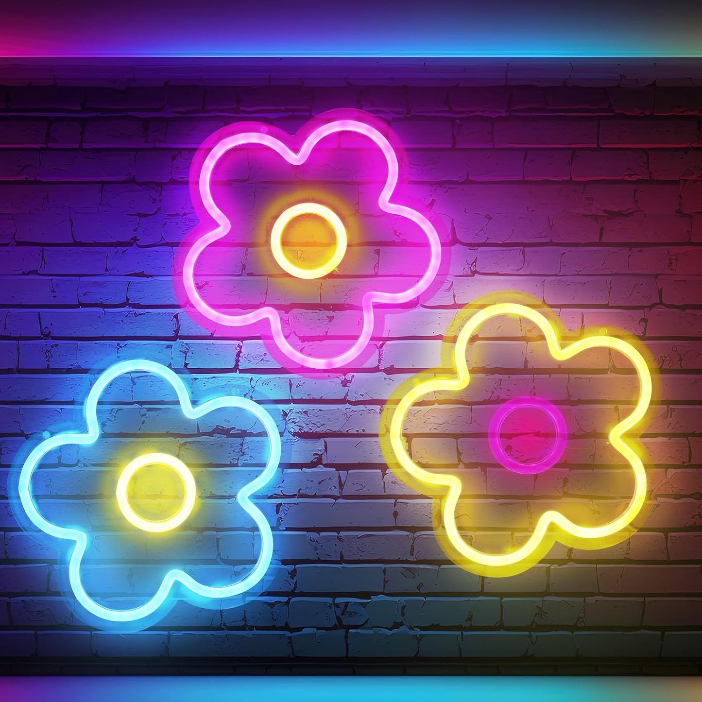 3 Letreros Neón Flores LED USB Decoración Pared Dormitorio