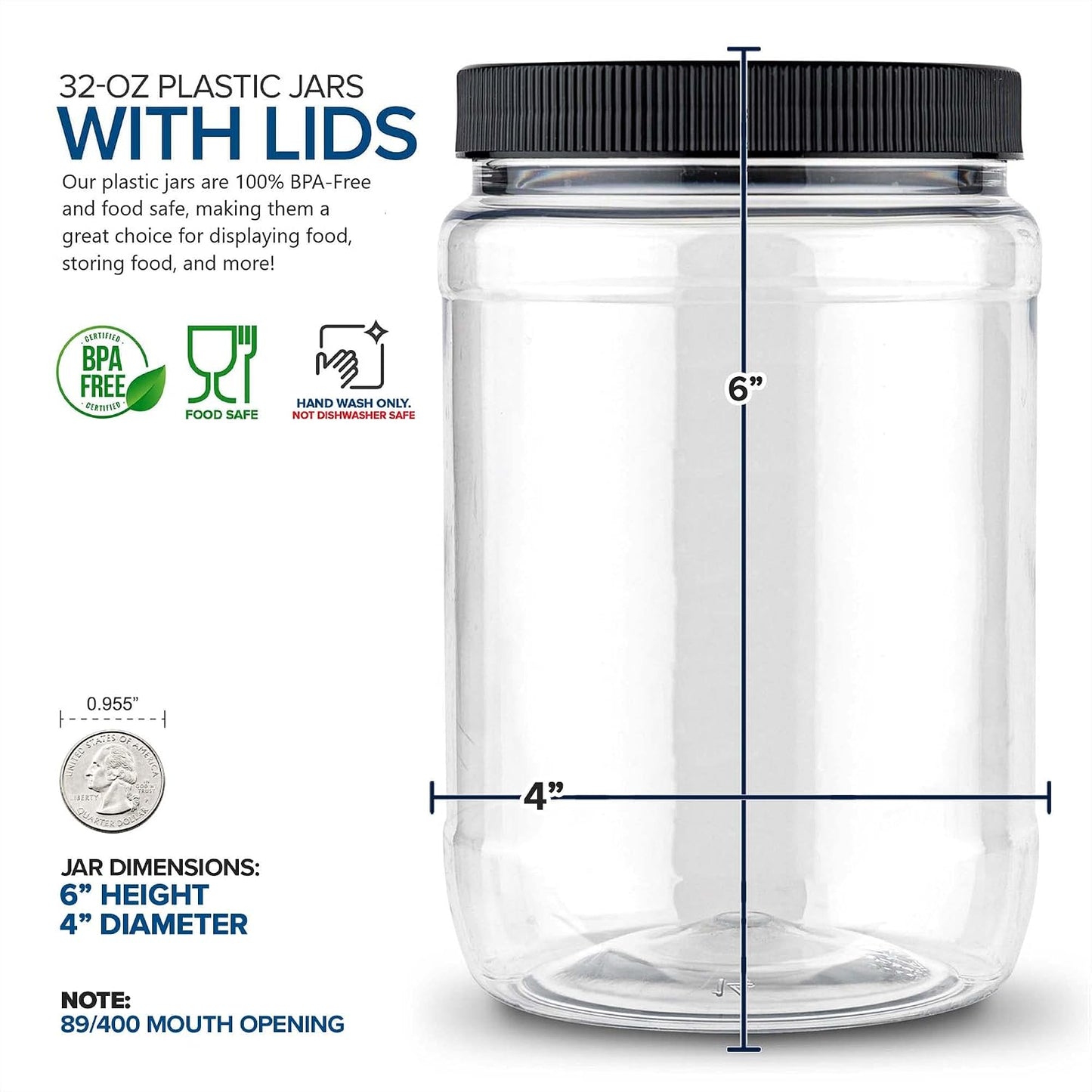 Tarros plástico sin BPA 32oz set 6 con tapas herméticas