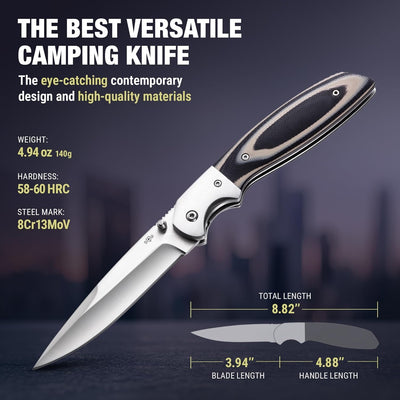 Cuchillo táctico plegable con clip hoja 8Cr13MoV 3.9pulg