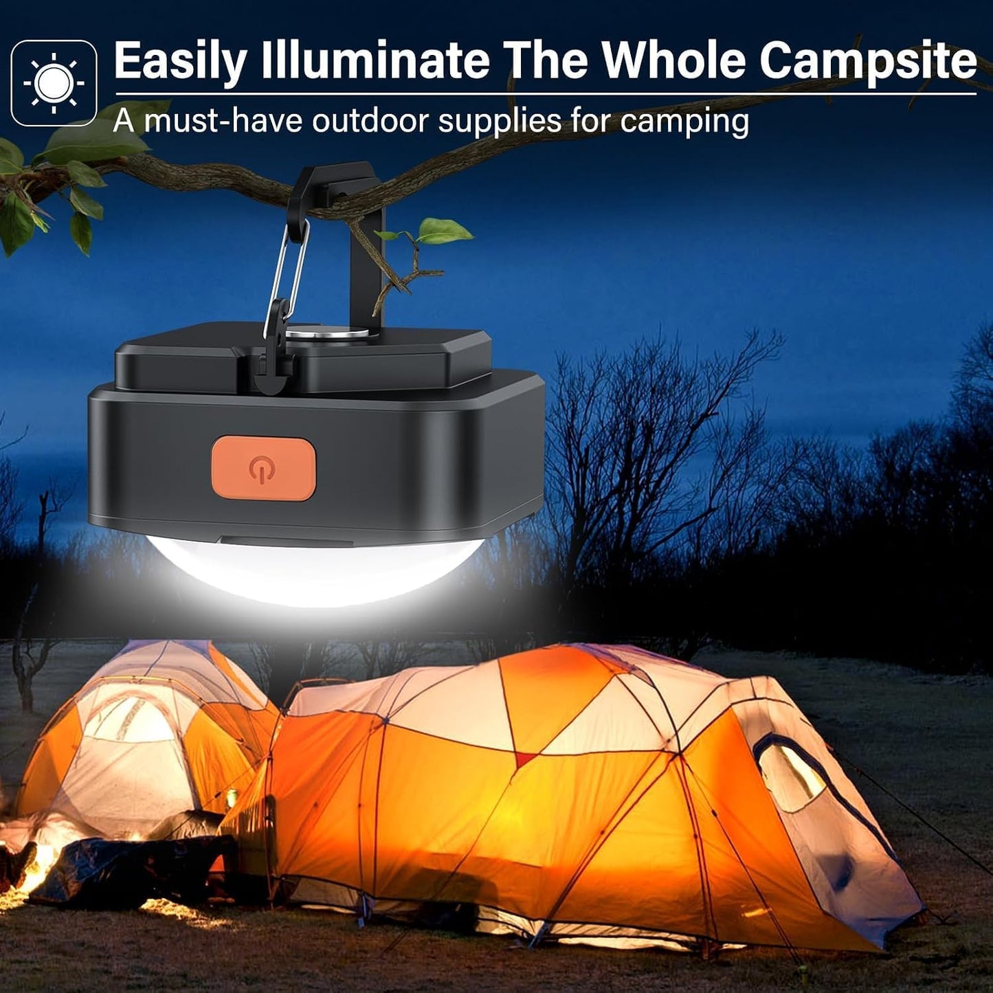 2 Pzas Luces Campamento Recargables Negro LED Portátil