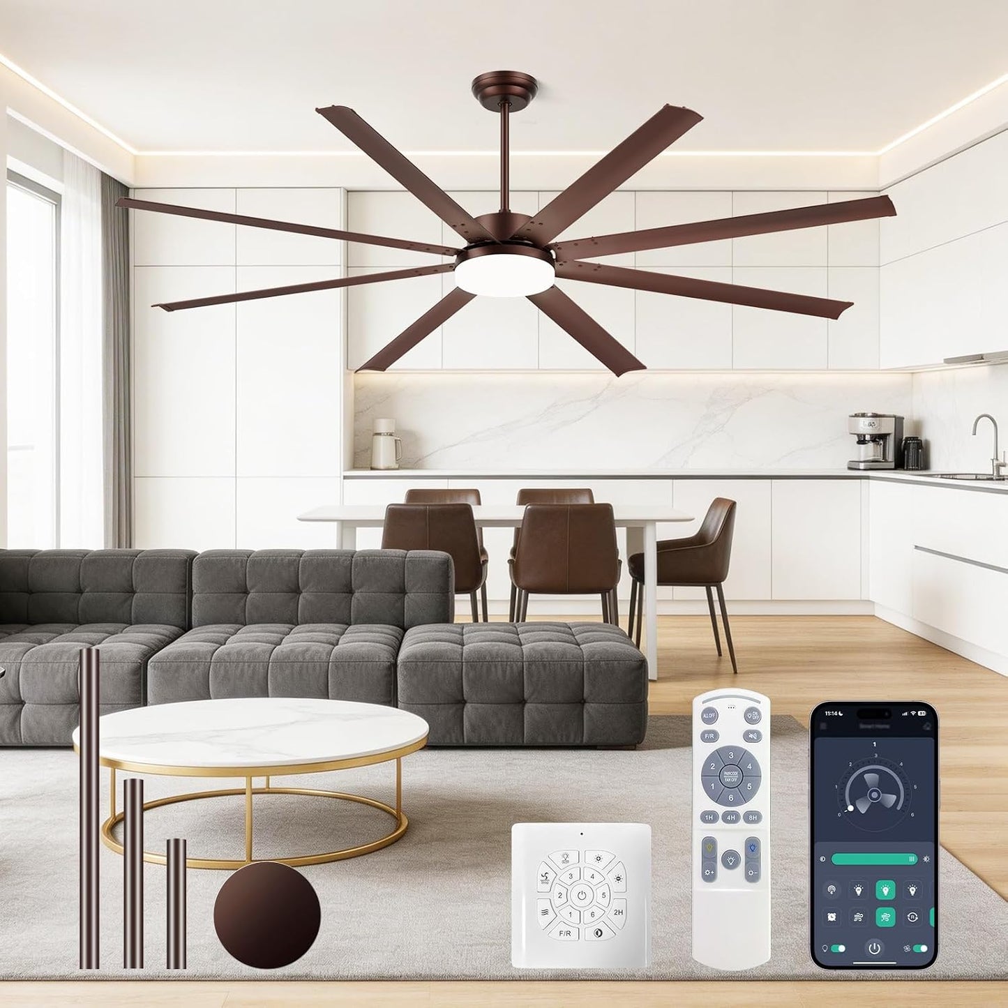 Ventilador techo inteligente 88pulg luces motor CC