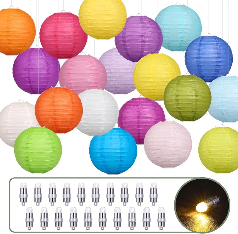 20 Linternas Papel Coloridas Colgantes para Decoración 8pulg