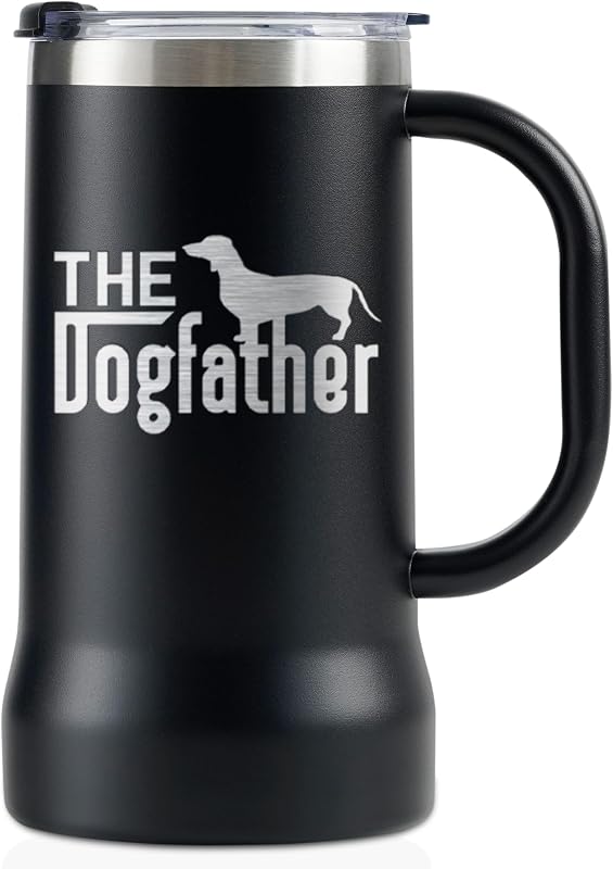 Vaso acero inox 24oz con tapa color negro perro salchicha