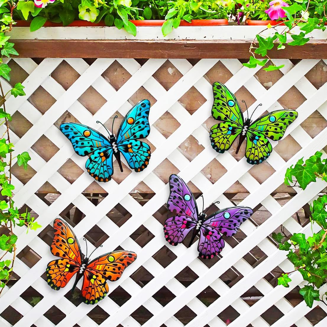 4 Mariposas Metal 9.6" Decoración Exteriores Jardín