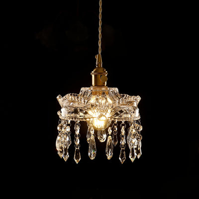 Lámpara colgante de latón y cristal vintage para dormitorio y baño
