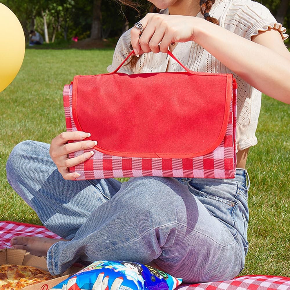 Manta picnic 80x60" impermeable secado rápido cuadros rojos