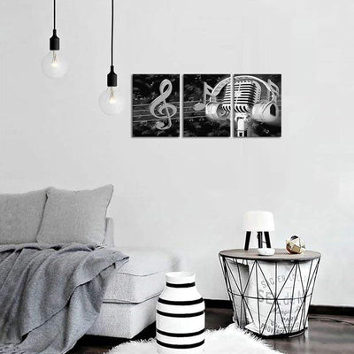 Lienzo arte moderno negro blanco micrófono auriculares