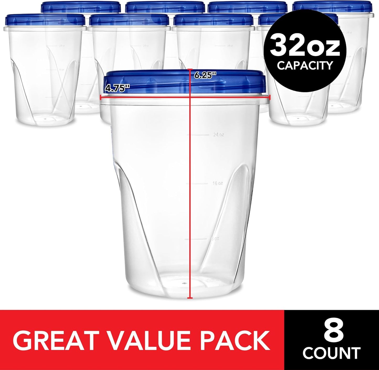 Recipientes plástico 32oz con tapa giratoria pack 8