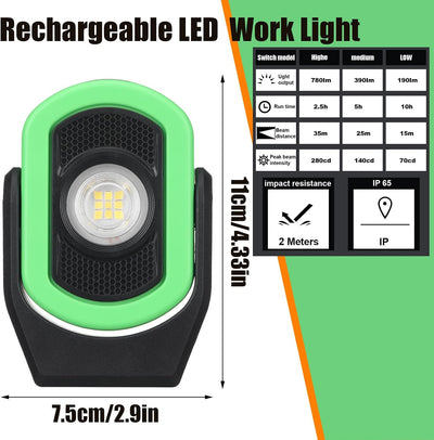 3 Luces magnéticas 780lm LED recargable USB para taller mecánico
