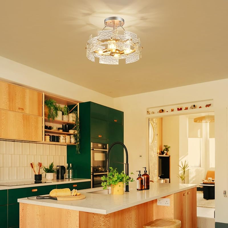 Lámpara techo tambor 4 luces estilo granja vidrio plateado