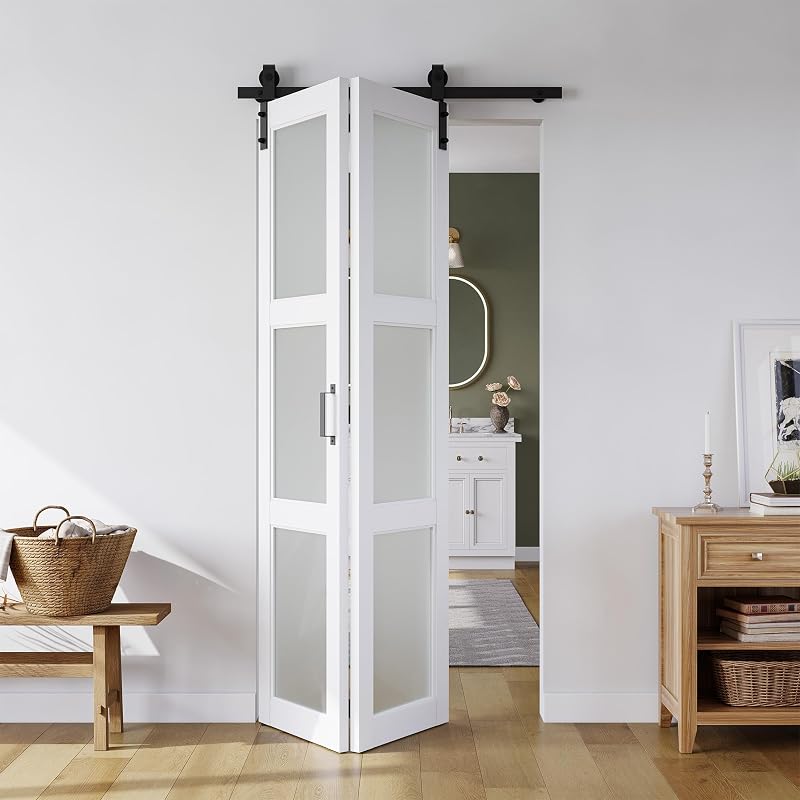 Puerta granero plegable 36x84pulg vidrio esmerilado