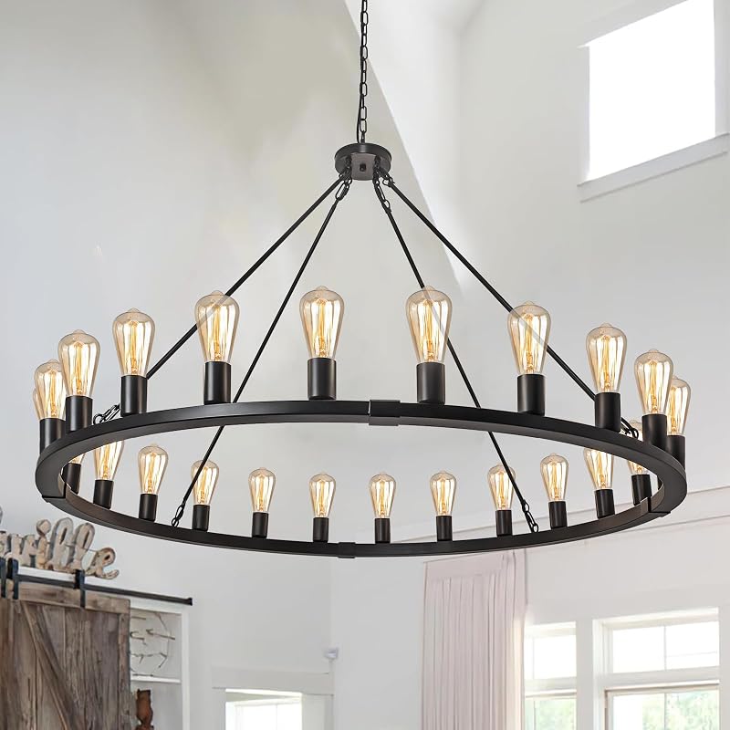 Candelabro rueda vagón 48pulg negro redondo rústico
