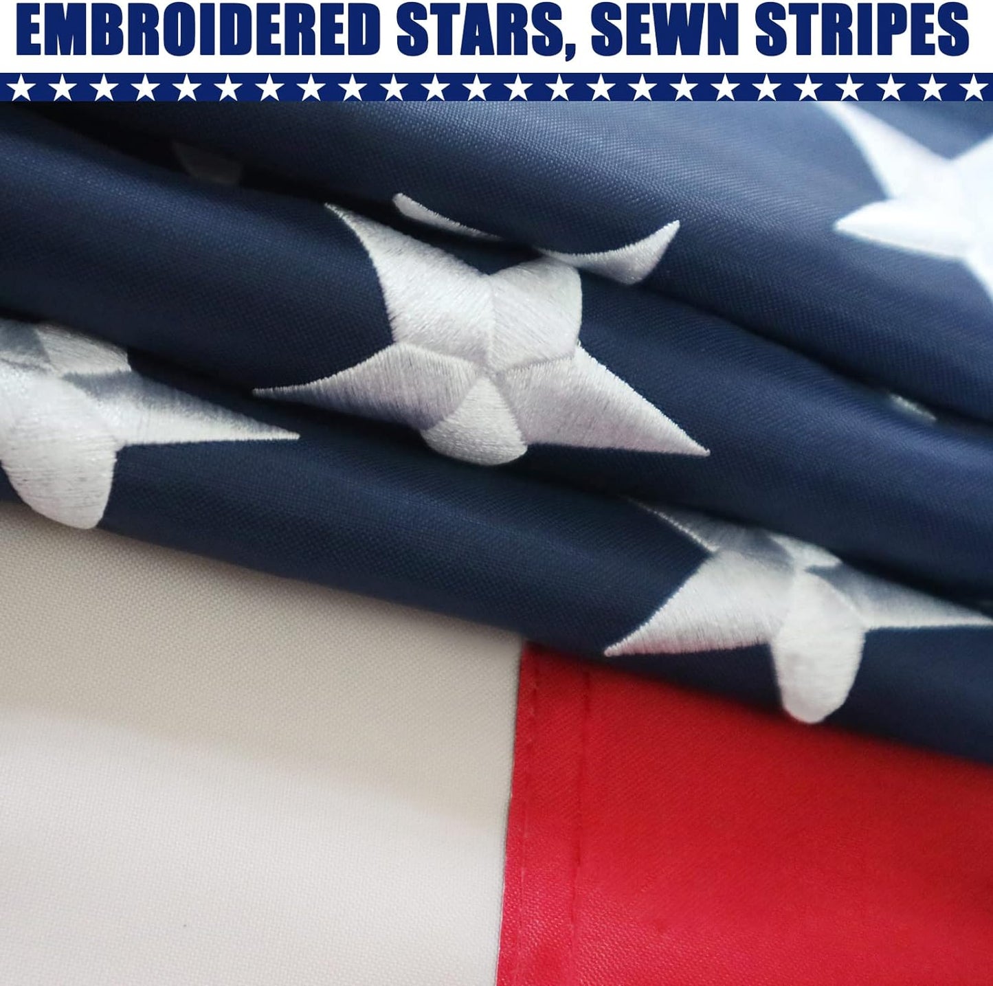 Bandera EE.UU. 8x12ft ojales latón estrellas bordadas