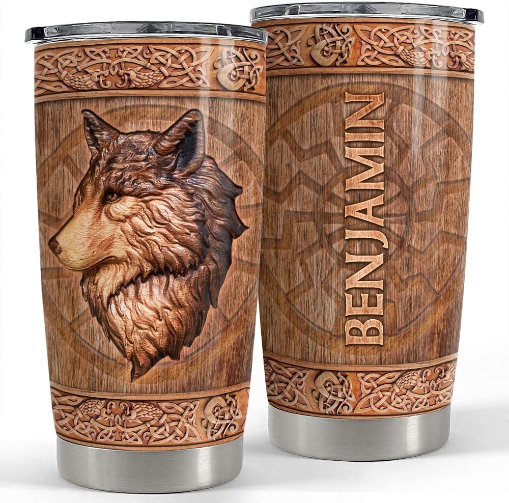 Vaso estilo vikingo madera 20-30oz con tapa regalo hombre