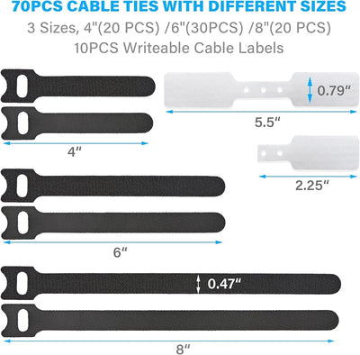 70 Bridas Reutilizables con Gancho y Bucle para Organizar Cables