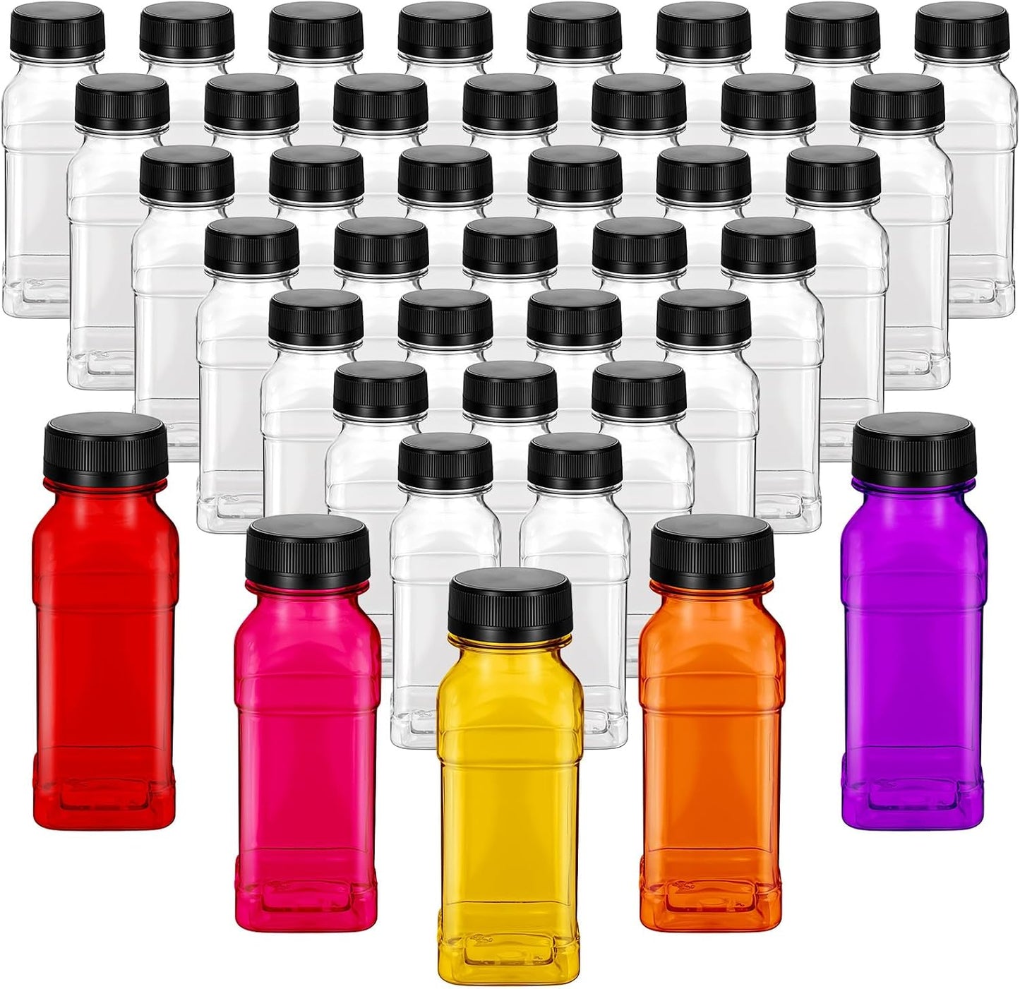 40 Botellas Plástico 6.7oz con Tapas Reutilizables para Jugo