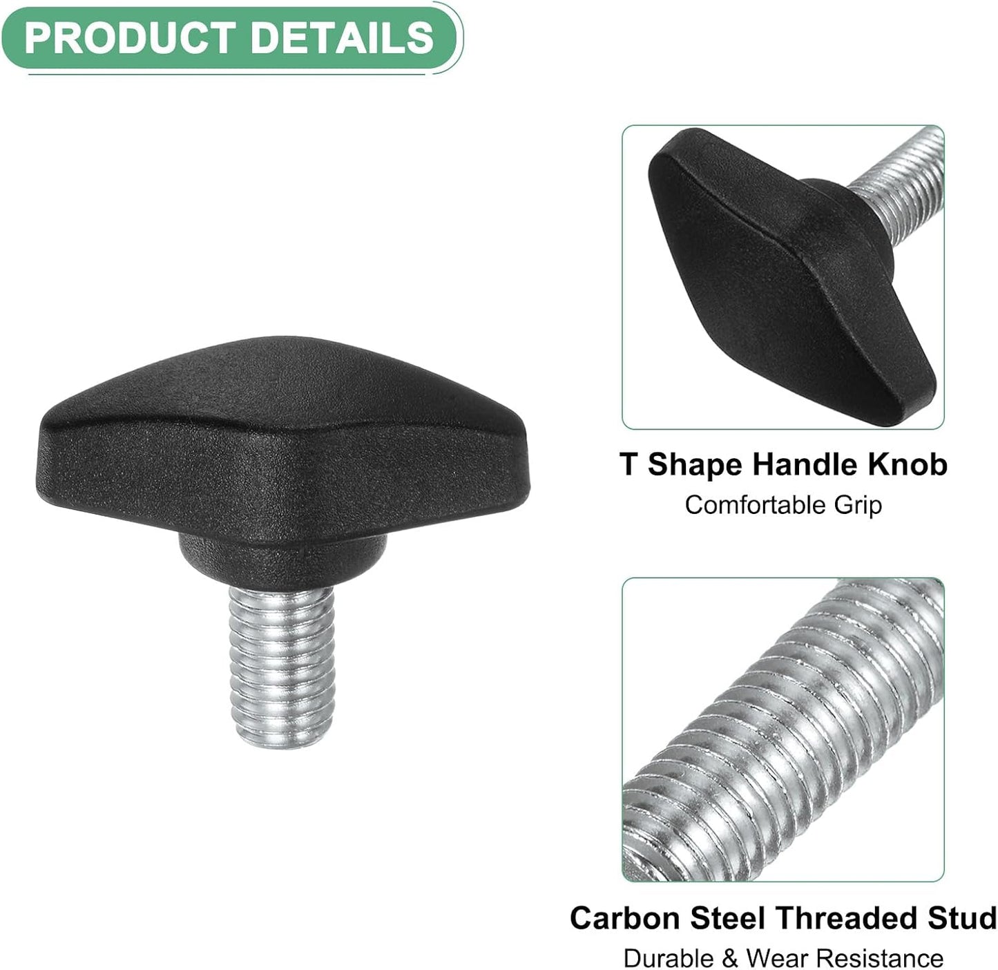 12 Pzas Pomos T M8x14mm Plástico Negro Carpintería