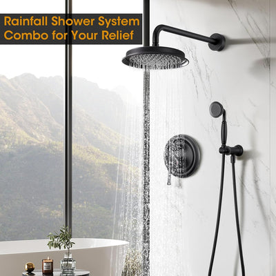 Cabezal ducha lluvia negro mate 9pulg con válvula presión