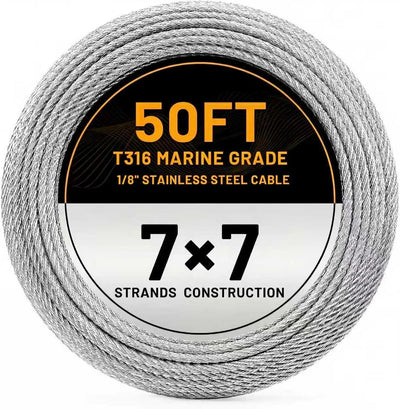 Cable acero inox T316 50ft 1/8pulg para barandilla con cortador